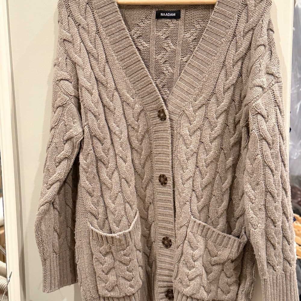 NAADAM Women's Chunky Cable Knit Cardigan - Beige